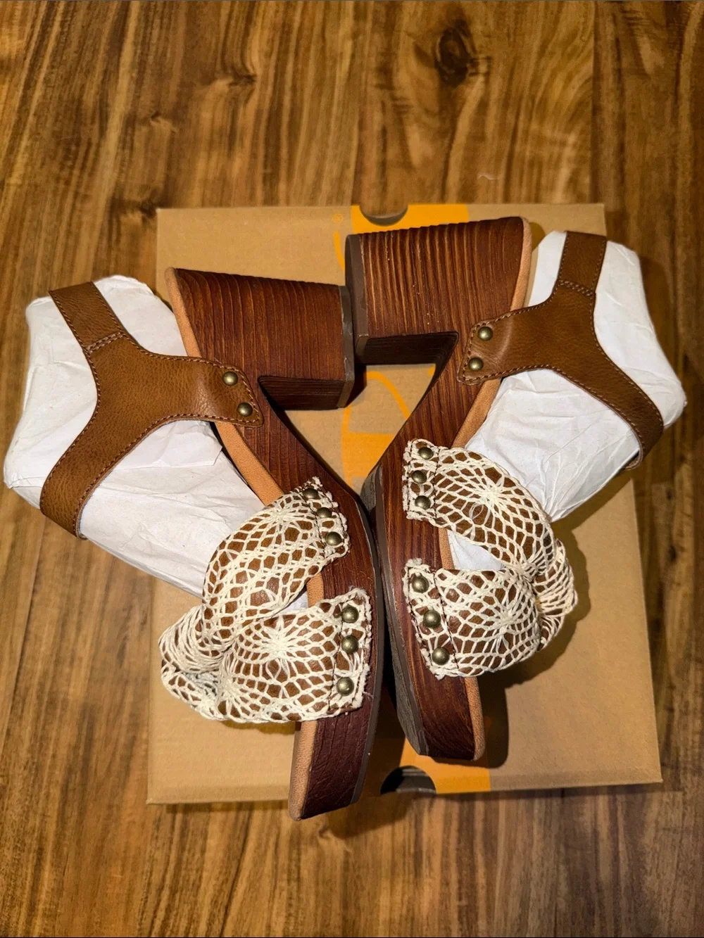 Korks Kirk ease women’s Natalia 9 tan cream crochet platform wedge sandal new - Picture 3 of 5